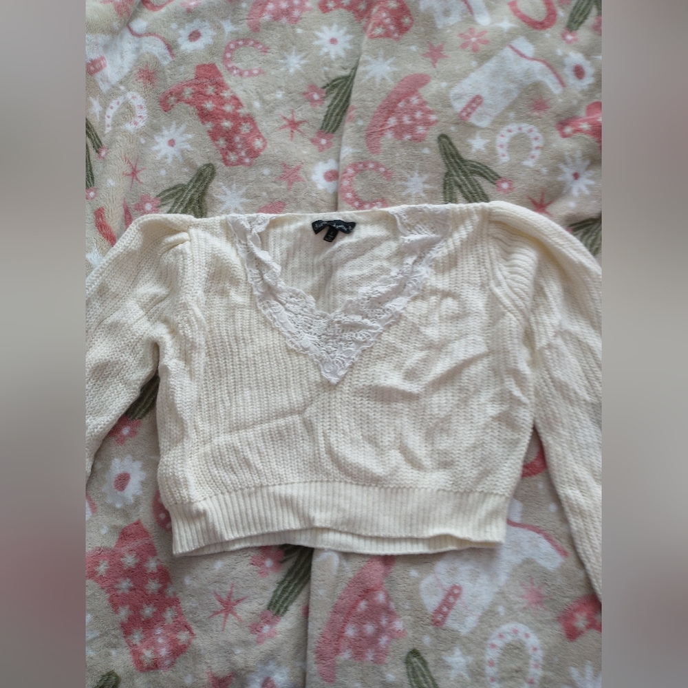 Cream Knit Sweater with Lace Detail